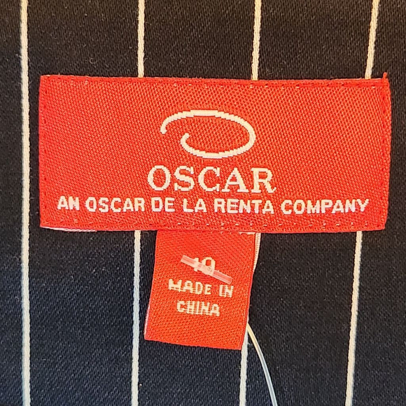 Oscar de la Renta Navy Blue Pinstripe Embroidered Floral Pantsuit Sz: 10 cotton - Picture 3 of 14